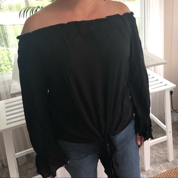 Tops - Plus Size! Tie Front Bell Sleeve Off Shoulder Top
